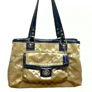 Coach Penelope Khaki with Blue Hand Bag.  Pre-Loved.